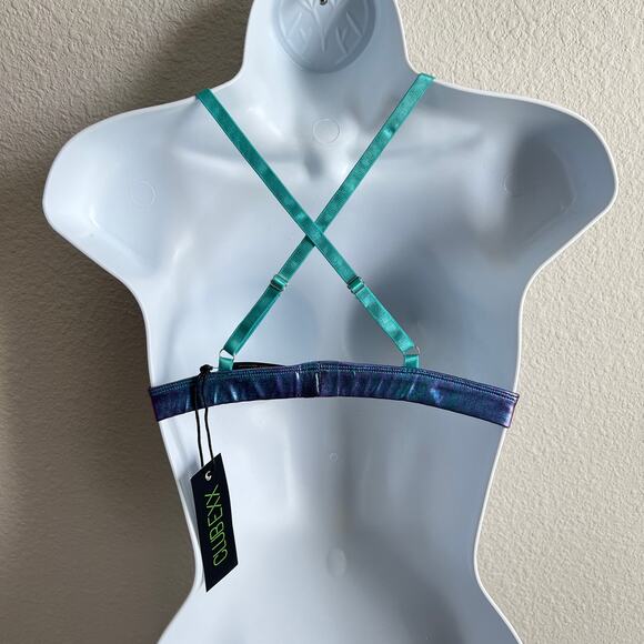New Club Exx Dolls Kill Cosmic Ace Metallic Bra Top Women's S Festival Rave - Picture 3 of 6